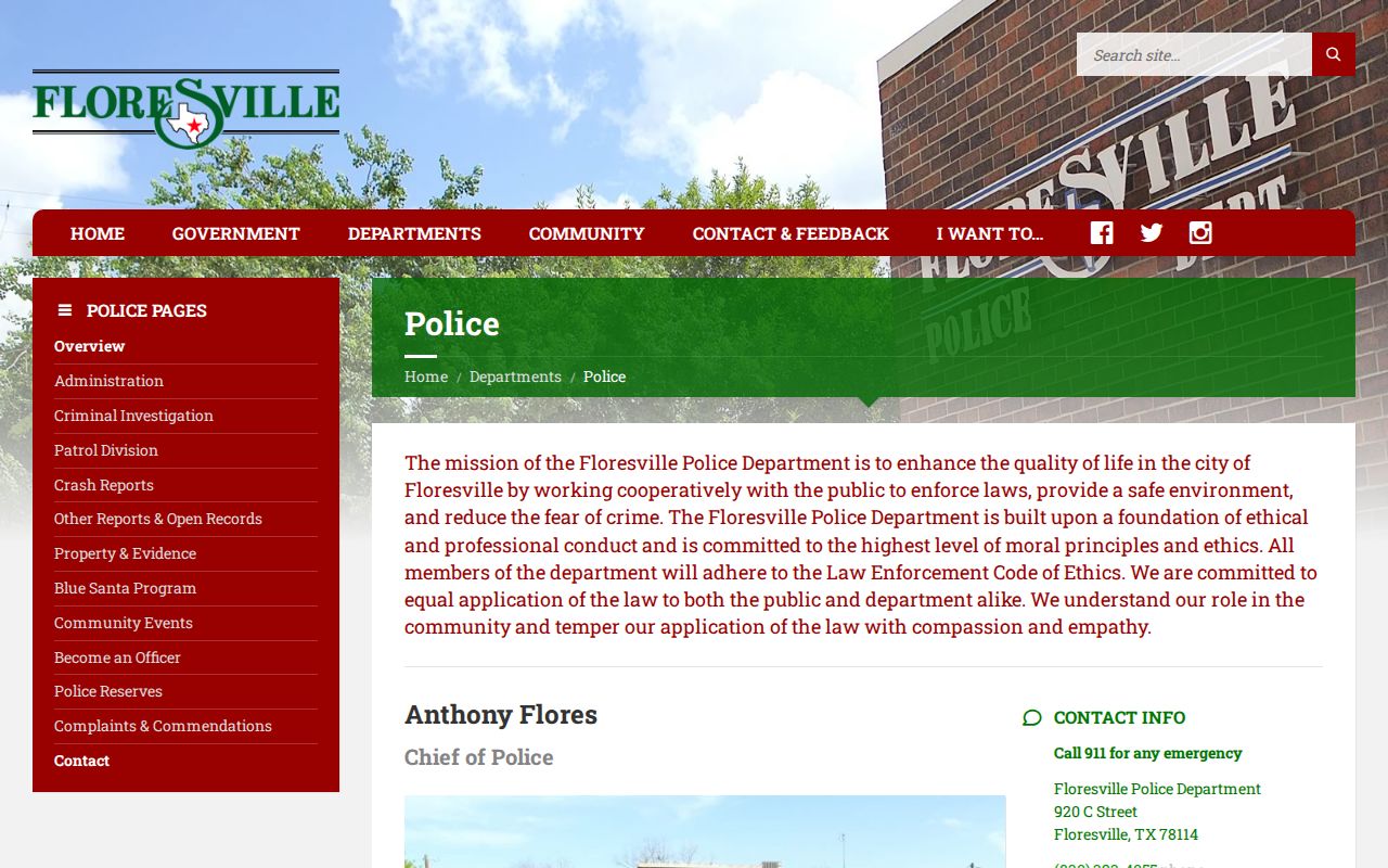 Floresville Police Department official Wilson County arrest-record contact page