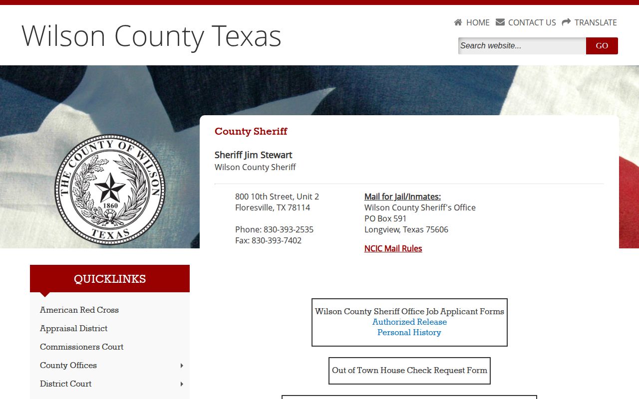 Wilson County booking records contact at the Sheriff official page